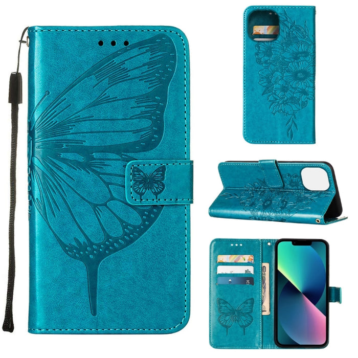 Estuche para teléfono de cuero con mariposa en relieve, For iPhone 14, For iPhone 14 Plus, For iPhone 14 Pro, For iPhone 14 Pro Max