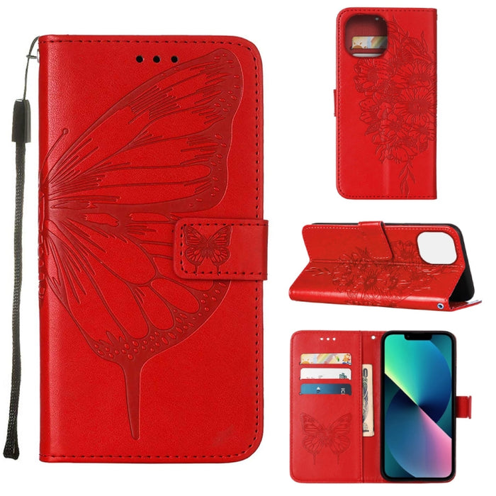 Estuche para teléfono de cuero con mariposa en relieve, For iPhone 14, For iPhone 14 Plus, For iPhone 14 Pro, For iPhone 14 Pro Max
