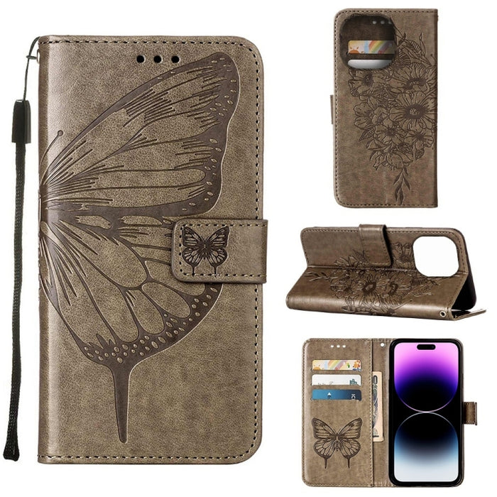 Estuche para teléfono de cuero con mariposa en relieve, For iPhone 14, For iPhone 14 Plus, For iPhone 14 Pro, For iPhone 14 Pro Max