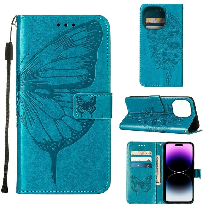 Estuche para teléfono de cuero con mariposa en relieve, For iPhone 14, For iPhone 14 Plus, For iPhone 14 Pro, For iPhone 14 Pro Max