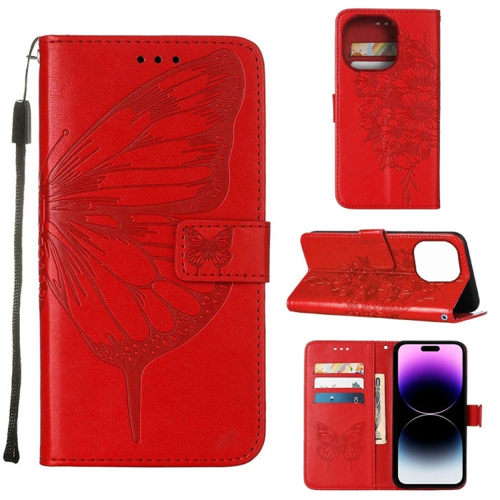 Estuche para teléfono de cuero con mariposa en relieve, For iPhone 14, For iPhone 14 Plus, For iPhone 14 Pro, For iPhone 14 Pro Max