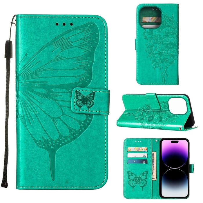 Estuche para teléfono de cuero con mariposa en relieve, For iPhone 14, For iPhone 14 Plus, For iPhone 14 Pro, For iPhone 14 Pro Max