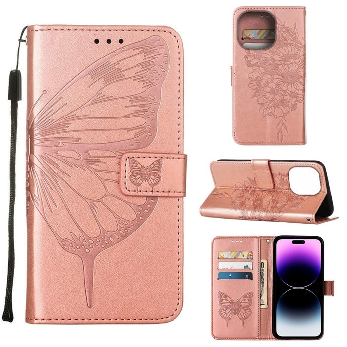 Estuche para teléfono de cuero con mariposa en relieve, For iPhone 14, For iPhone 14 Plus, For iPhone 14 Pro, For iPhone 14 Pro Max