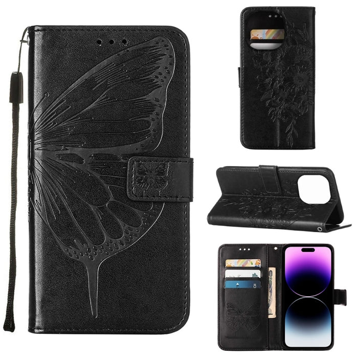 Estuche para teléfono de cuero con mariposa en relieve, For iPhone 14, For iPhone 14 Plus, For iPhone 14 Pro, For iPhone 14 Pro Max