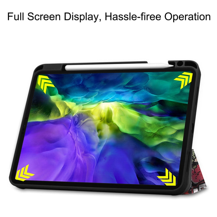 Funda para tableta inteligente de TPU pintada con función de suspensión, soporte de tres pliegues y ranura para bolígrafo