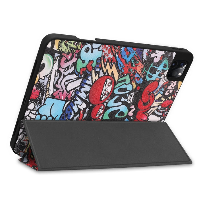 Funda para tableta inteligente de TPU pintada con función de suspensión, soporte de tres pliegues y ranura para bolígrafo