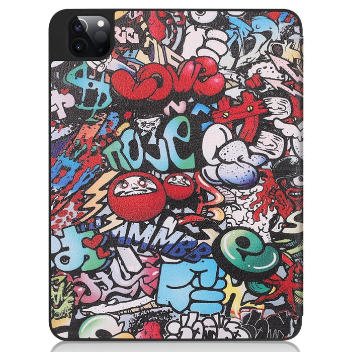 Funda para tableta inteligente de TPU pintada con función de suspensión, soporte de tres pliegues y ranura para bolígrafo