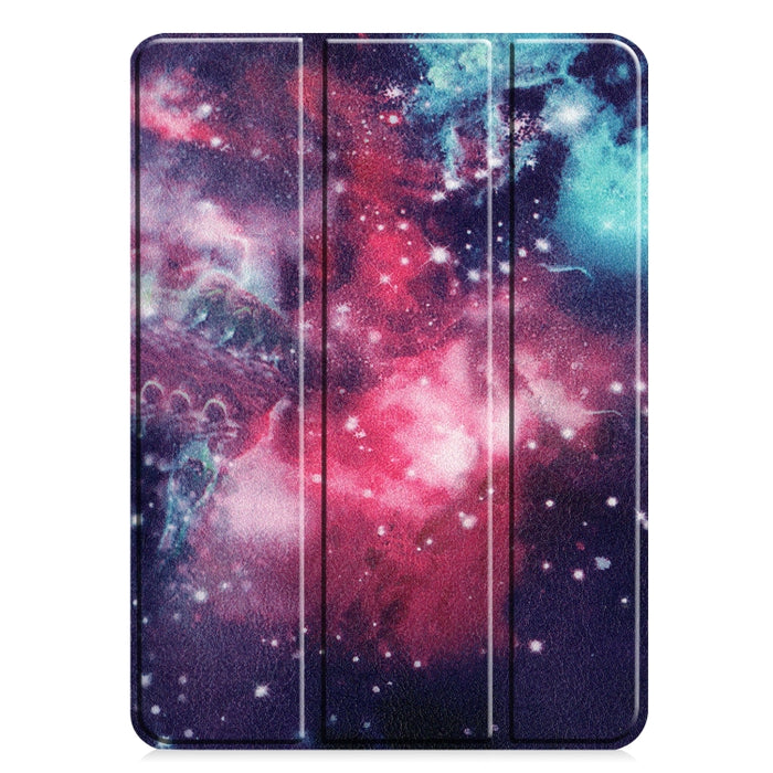 Estuche de cuero para tableta inteligente de TPU pintado Custer con función de suspensión y soporte de tres pliegues y ranura para bolígrafo