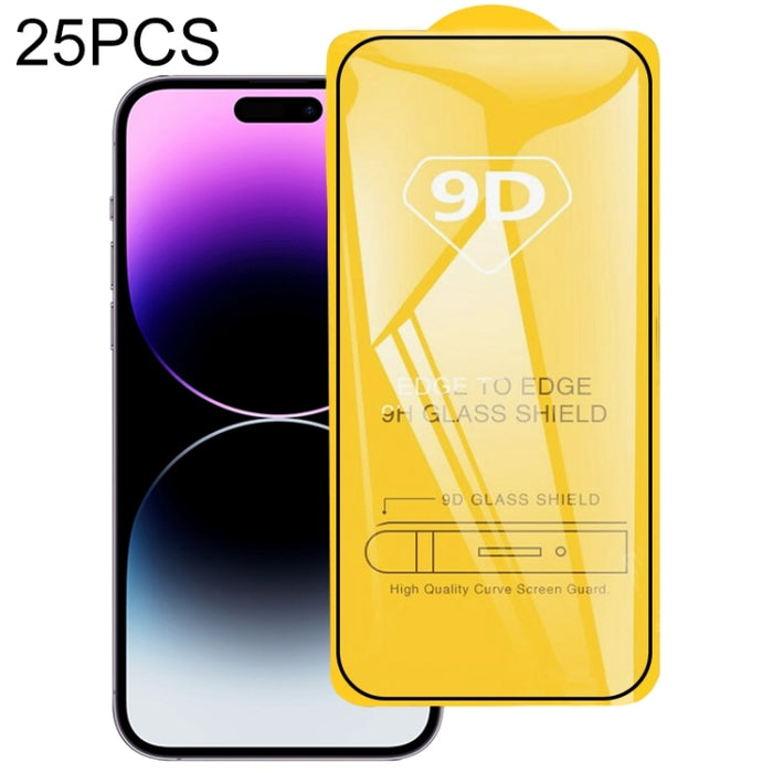 25 PCS 9D Película de vidrio templado de pantalla completa con pegamento completo
