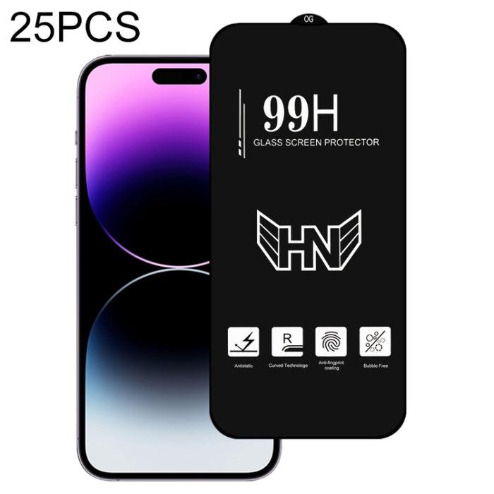 Película de vidrio templado de pantalla completa de arco grande de aluminio alto de 25 piezas, For iPhone 14 (25pcs), For iPhone 14 Plus (25 PCS), For iPhone 14 Pro (25 PCS), For iPhone 14 Pro Max (25 PCS)