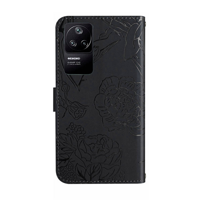 Skin Feel Butterfly Peony Estuche para teléfono de cuero en relieve, For Xiaomi Poco F4 5G, For Xiaomi Poco X4 GT
