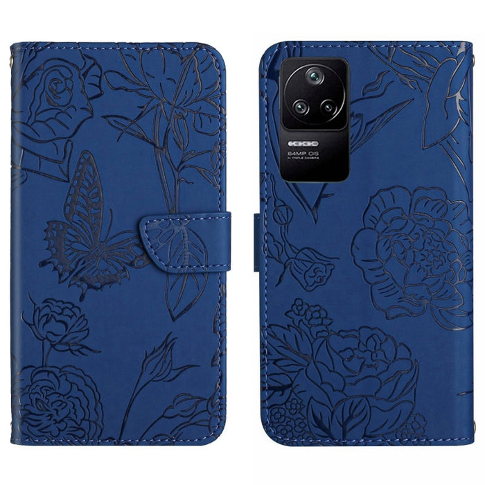 Skin Feel Butterfly Peony Estuche para teléfono de cuero en relieve, For Xiaomi Poco F4 5G, For Xiaomi Poco X4 GT