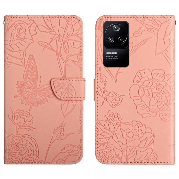 Skin Feel Butterfly Peony Estuche para teléfono de cuero en relieve, For Xiaomi Poco F4 5G, For Xiaomi Poco X4 GT