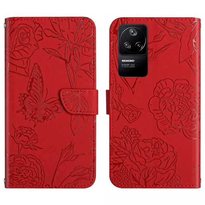 Skin Feel Butterfly Peony Estuche para teléfono de cuero en relieve, For Xiaomi Poco F4 5G, For Xiaomi Poco X4 GT