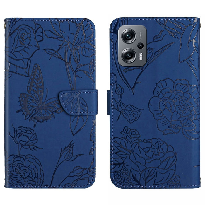 Skin Feel Butterfly Peony Estuche para teléfono de cuero en relieve, For Xiaomi Poco F4 5G, For Xiaomi Poco X4 GT