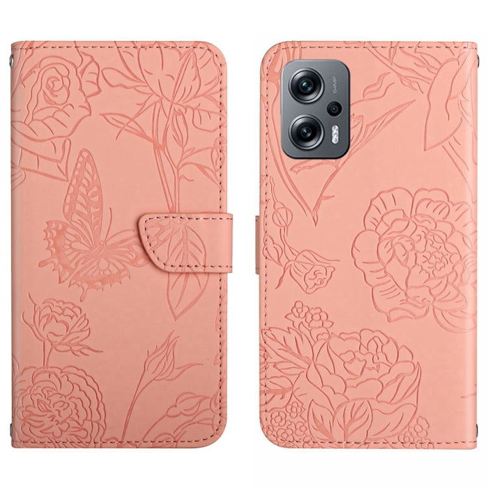 Skin Feel Butterfly Peony Estuche para teléfono de cuero en relieve, For Xiaomi Poco F4 5G, For Xiaomi Poco X4 GT