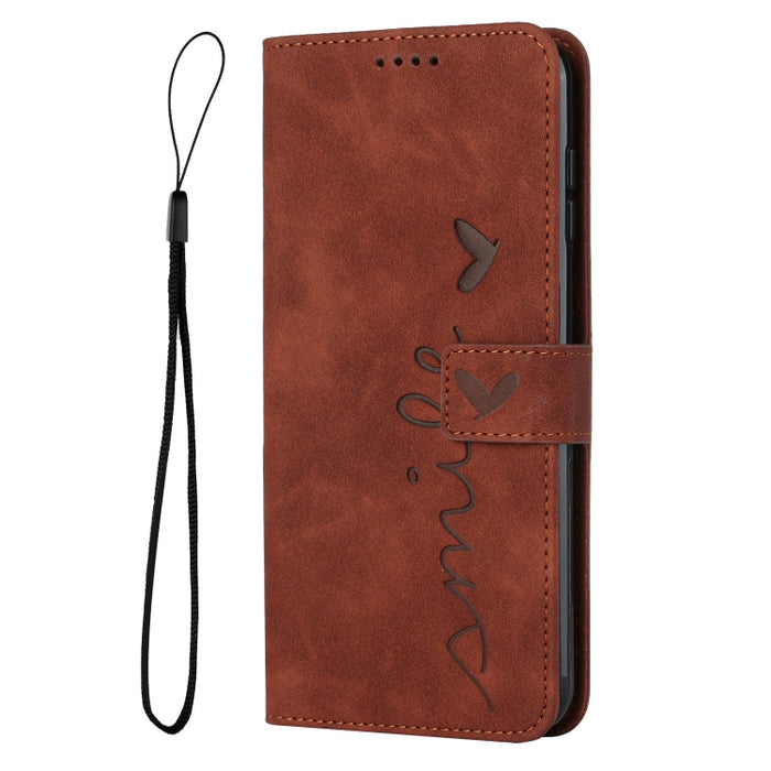 Estuche para teléfono de cuero con patrón de corazón y sensación de piel