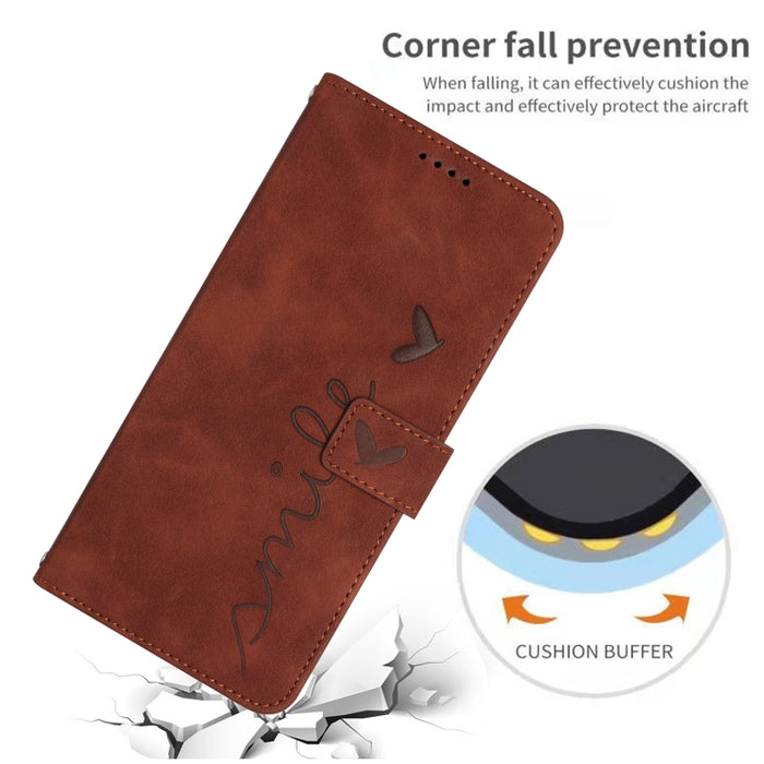 Estuche para teléfono de cuero con patrón de corazón y sensación de piel