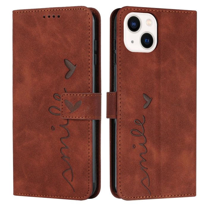 Estuche para teléfono de cuero con patrón de corazón y sensación de piel