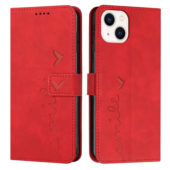 Estuche para teléfono de cuero con patrón de corazón y sensación de piel