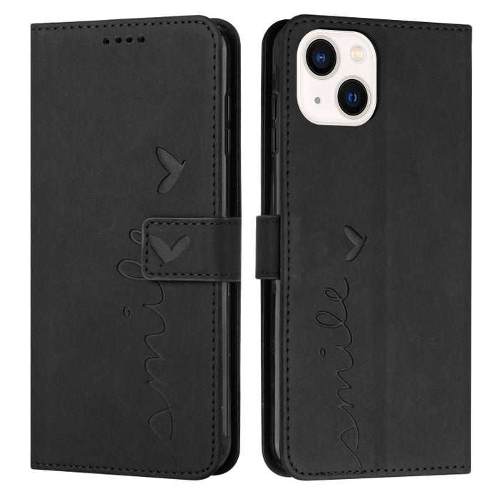 Estuche para teléfono de cuero con patrón de corazón y sensación de piel