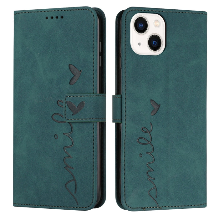 Estuche para teléfono de cuero con patrón de corazón y sensación de piel