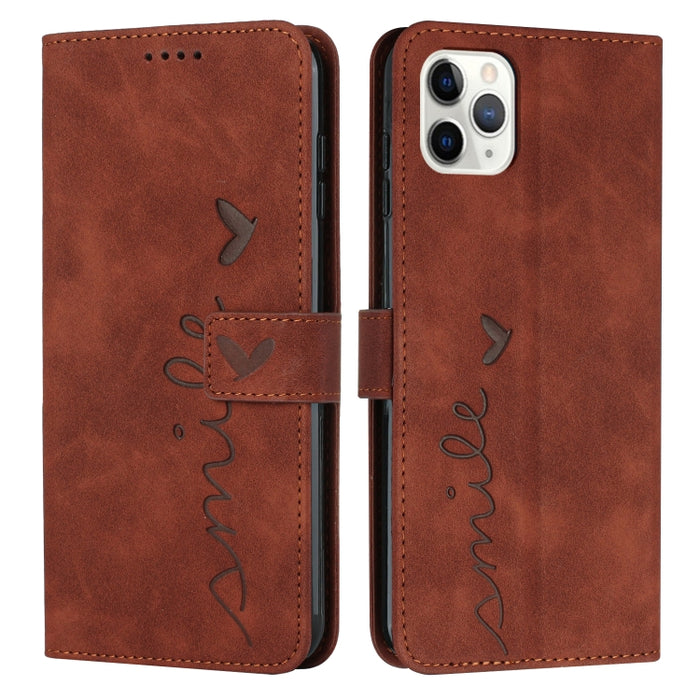 Estuche para teléfono de cuero con patrón de corazón y sensación de piel