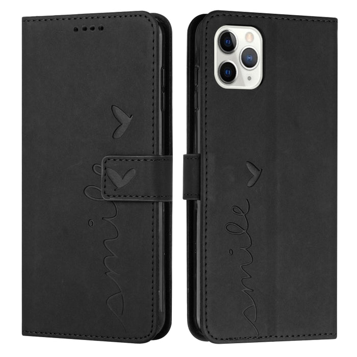 Estuche para teléfono de cuero con patrón de corazón y sensación de piel