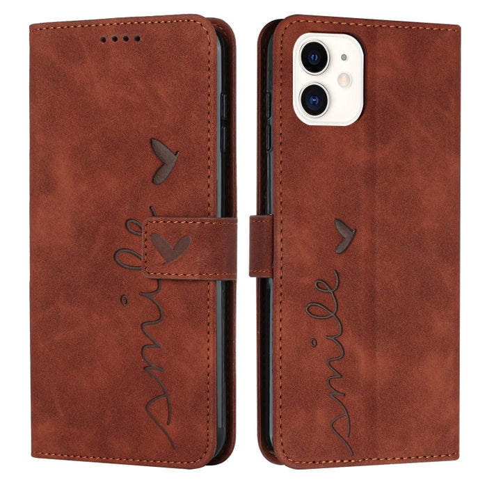 Estuche para teléfono de cuero con patrón de corazón y sensación de piel