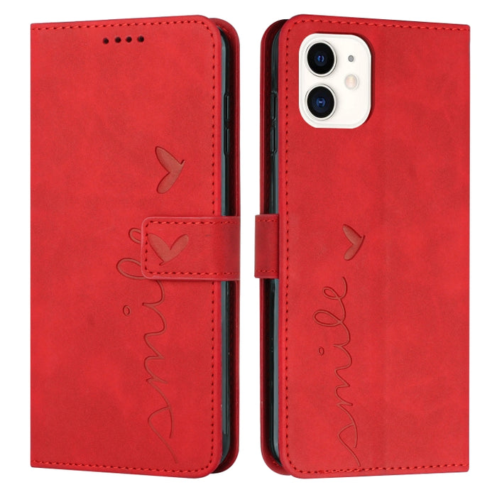 Estuche para teléfono de cuero con patrón de corazón y sensación de piel