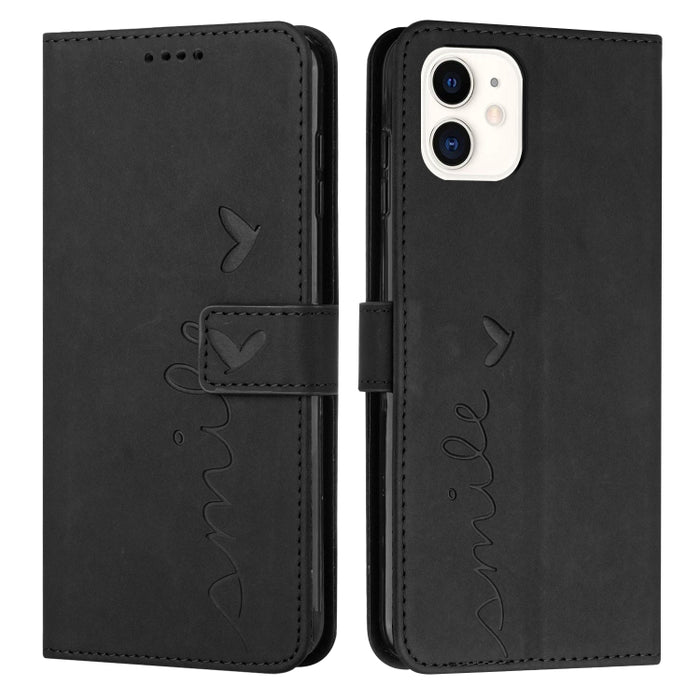 Estuche para teléfono de cuero con patrón de corazón y sensación de piel