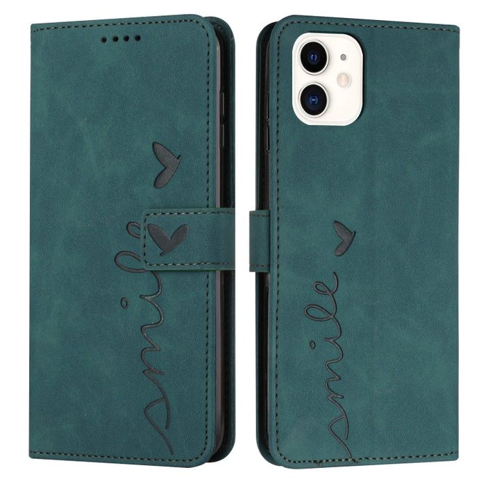 Estuche para teléfono de cuero con patrón de corazón y sensación de piel