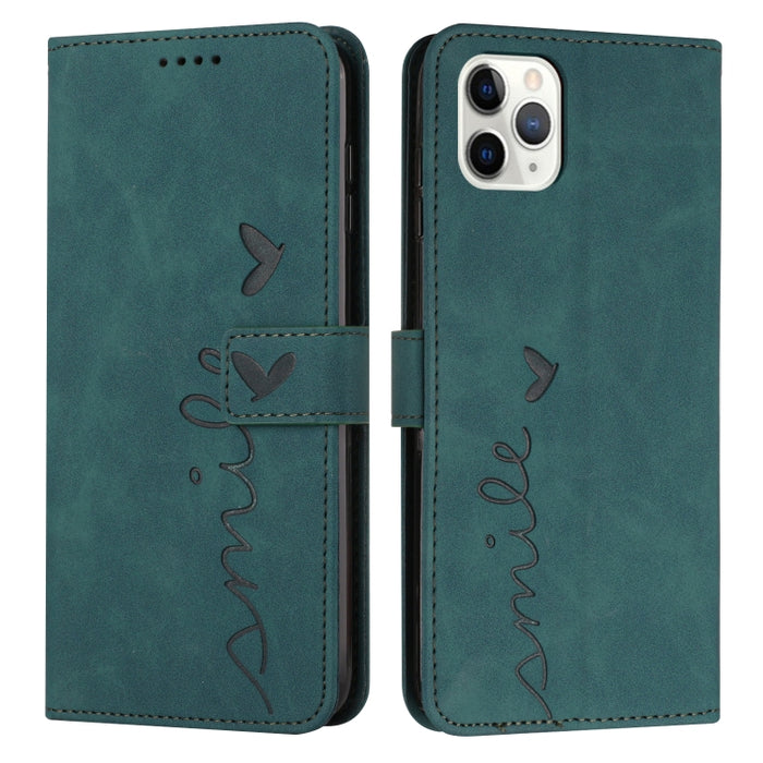 Estuche para teléfono de cuero con patrón de corazón y sensación de piel