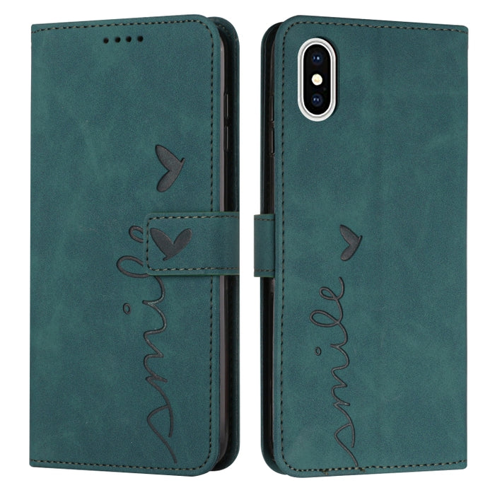 Estuche para teléfono de cuero con patrón de corazón y sensación de piel