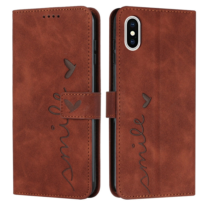 Estuche para teléfono de cuero con patrón de corazón y sensación de piel