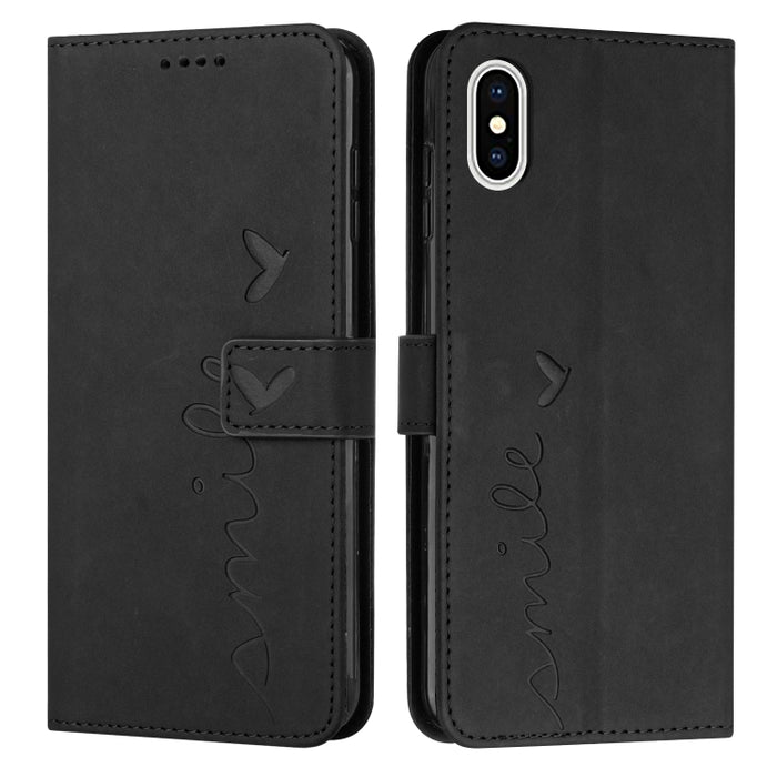 Estuche para teléfono de cuero con patrón de corazón y sensación de piel
