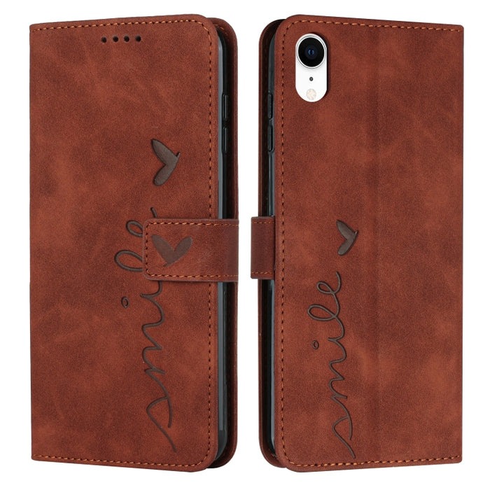 Estuche para teléfono de cuero con patrón de corazón y sensación de piel
