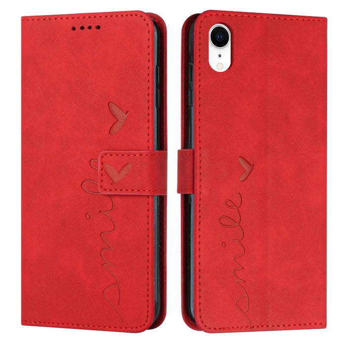 Estuche para teléfono de cuero con patrón de corazón y sensación de piel