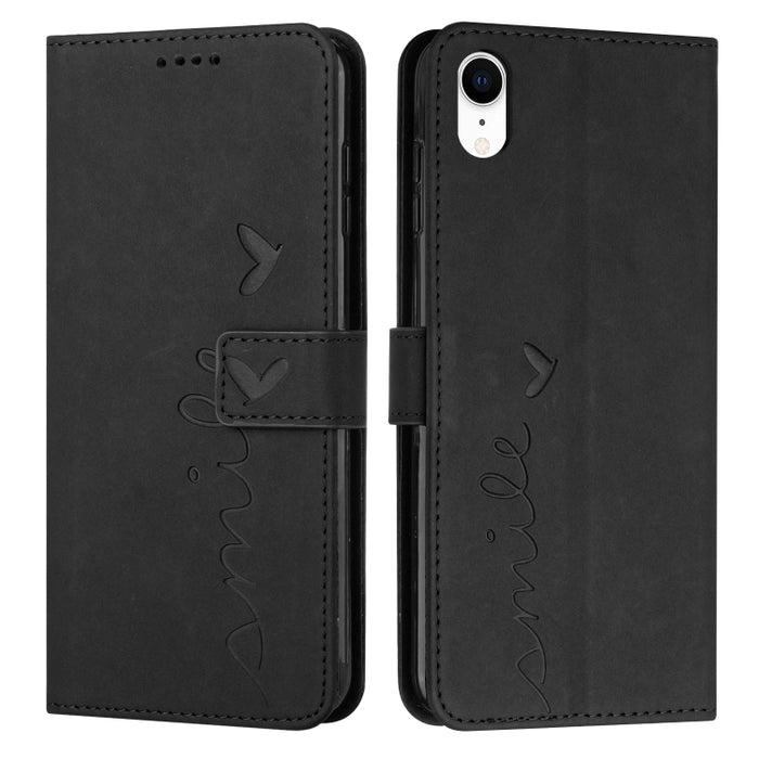 Estuche para teléfono de cuero con patrón de corazón y sensación de piel