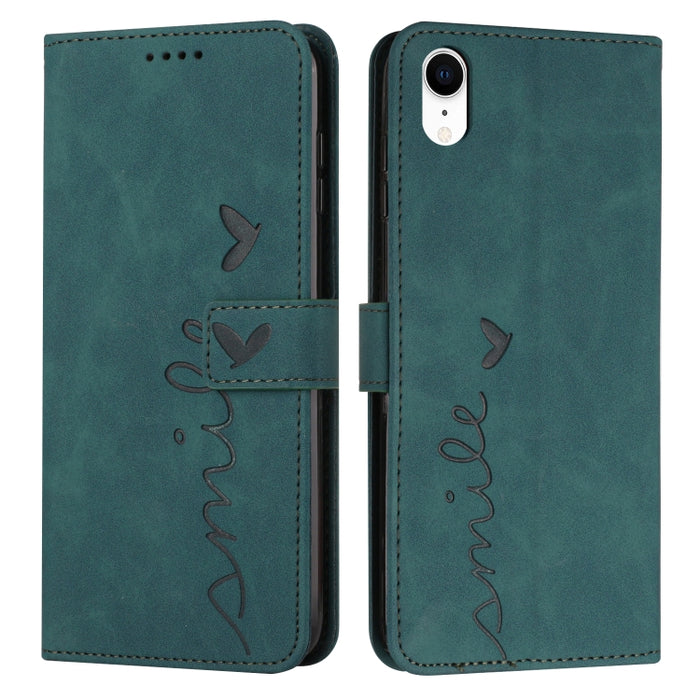 Estuche para teléfono de cuero con patrón de corazón y sensación de piel