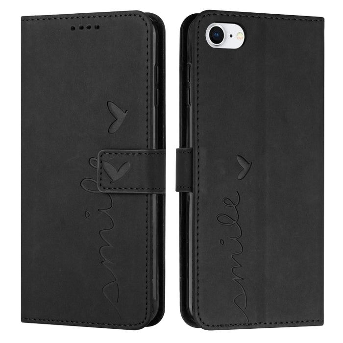Estuche para teléfono de cuero con patrón de corazón y sensación de piel