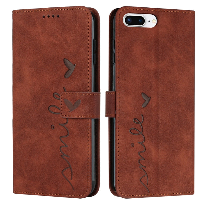 Estuche para teléfono de cuero con patrón de corazón y sensación de piel