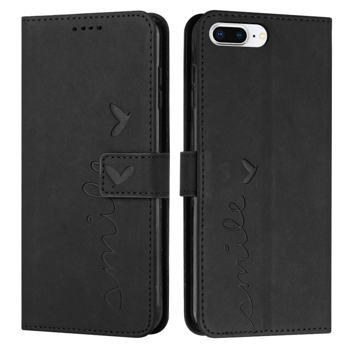 Estuche para teléfono de cuero con patrón de corazón y sensación de piel