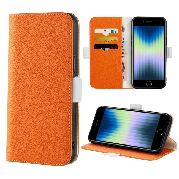 Estuche para teléfono de cuero con textura de lichi color caramelo