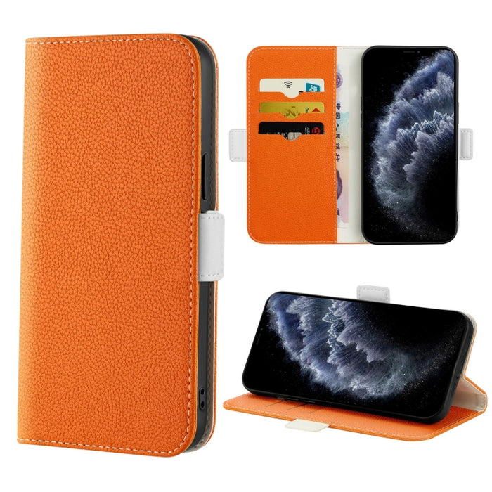 Estuche para teléfono de cuero con textura de lichi color caramelo