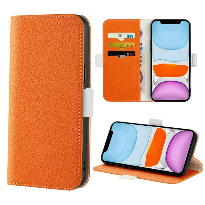 Estuche para teléfono de cuero con textura de lichi color caramelo