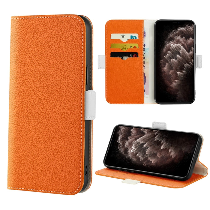 Estuche para teléfono de cuero con textura de lichi color caramelo