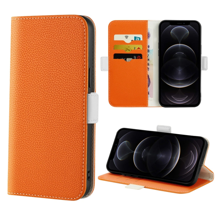 Estuche para teléfono de cuero con textura de lichi color caramelo