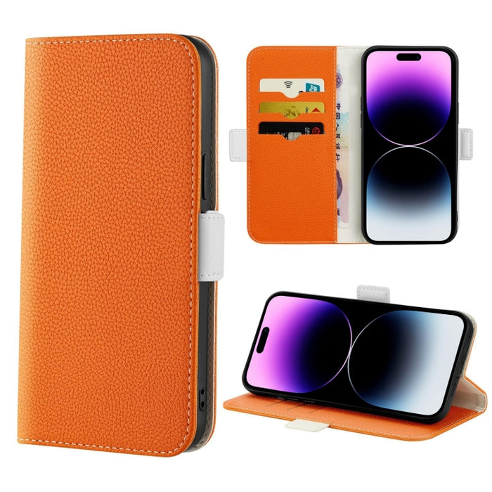 Estuche para teléfono de cuero con textura de lichi color caramelo