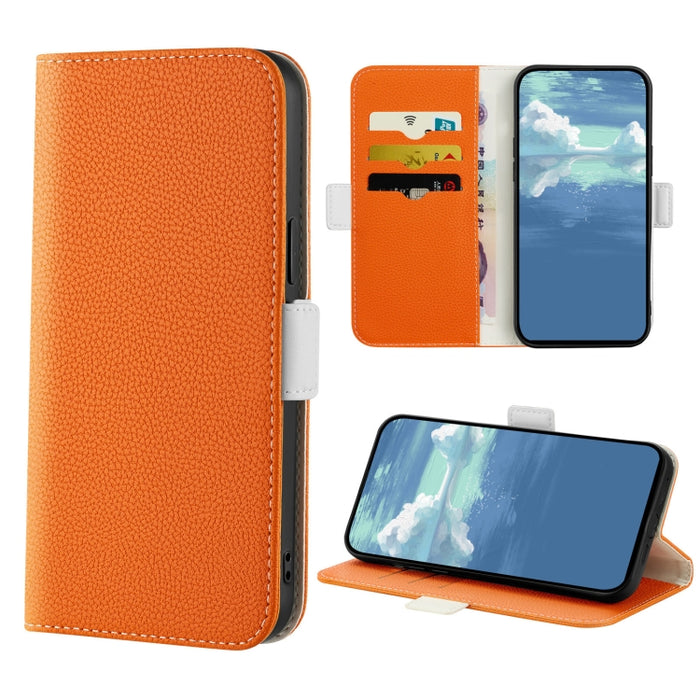 Estuche para teléfono de cuero con textura de lichi color caramelo